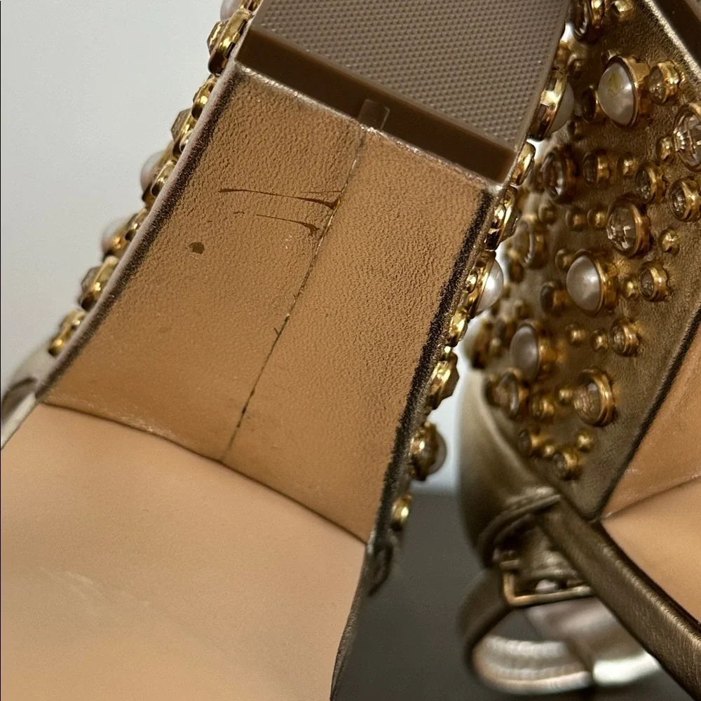 Lilly Pulitzer Amber Lynn Gold Embellished Sandal Block Heel Size 10 - Picture 9 of 13